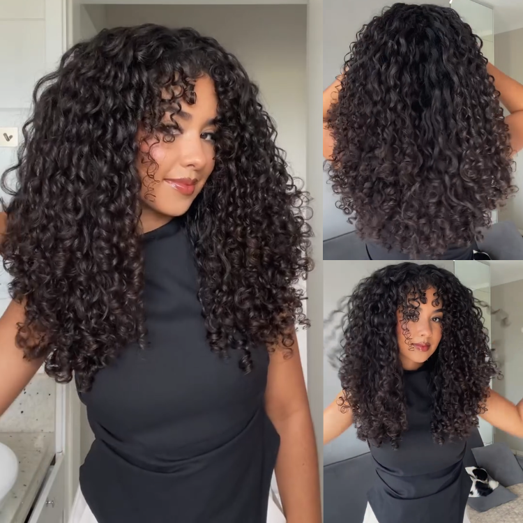 Long Natural Black Loose Curly Lace Wig Human Hair Voluminous Look - Rafarada
