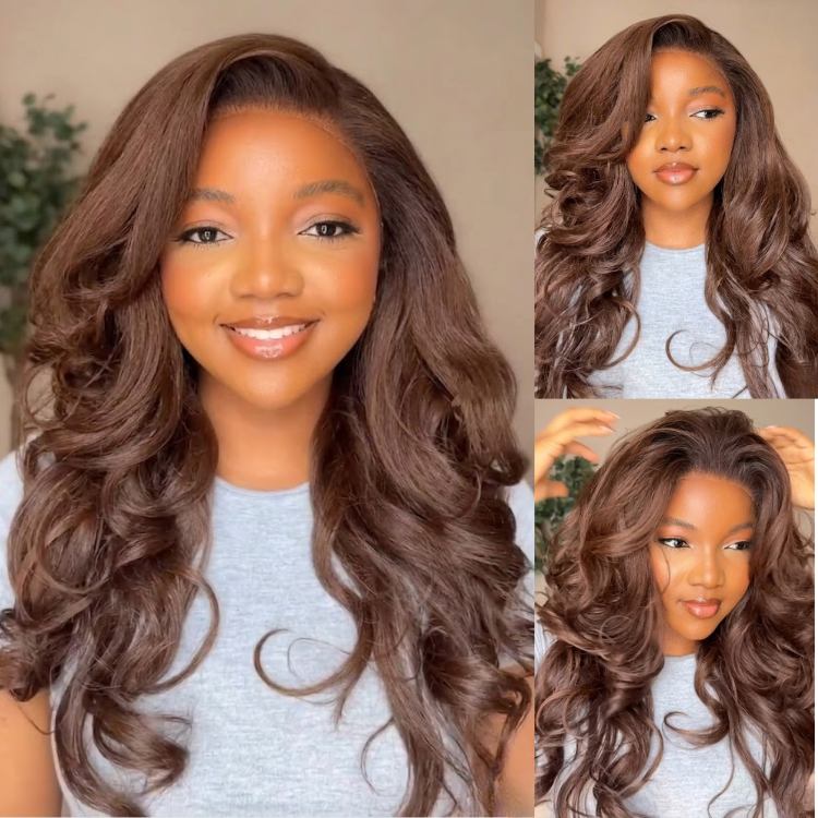 Medium Brown Bouncy Big Curls HD Lace Front Human Hair Wig - Rafarada