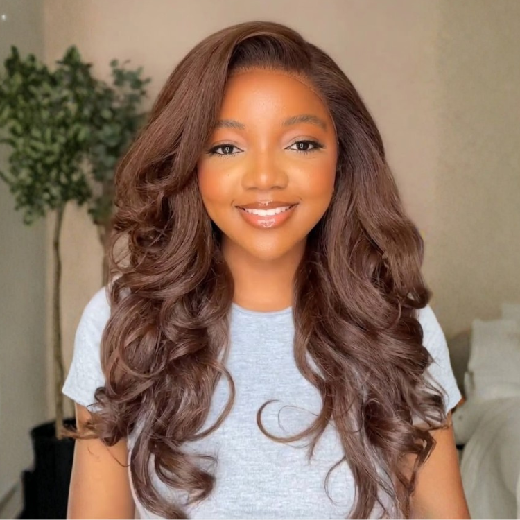 Medium Brown Bouncy Big Curls HD Lace Front Human Hair Wig - Rafarada