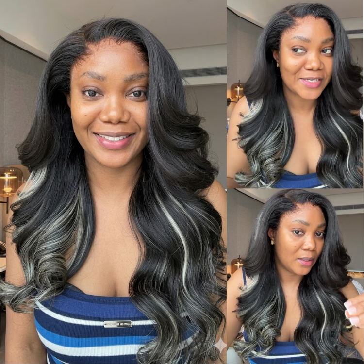 Light Blonde Mix Black Body Wave Human Hair Wig Glueless Lace Colord Wig - Rafarada