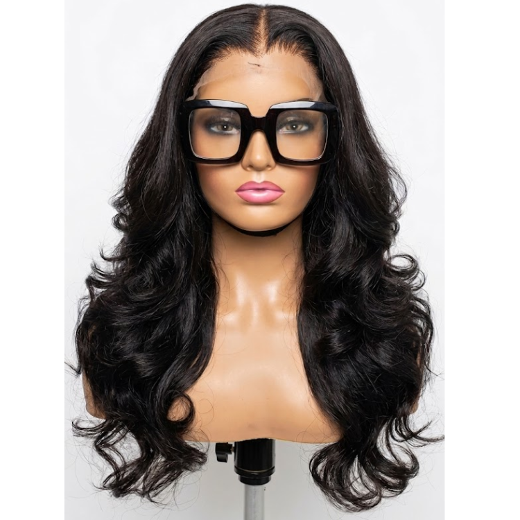 Natural Black Body Wave Glueless Lace Front Human Hair Wig- Rafarada