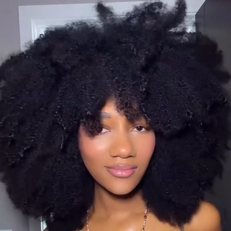 Natural Black 1B Afro Kinky Curly Wig – Ultra Voluminous 4B 4C Coily Fluffy Afro Hair Wig with Bangs- Rafarada