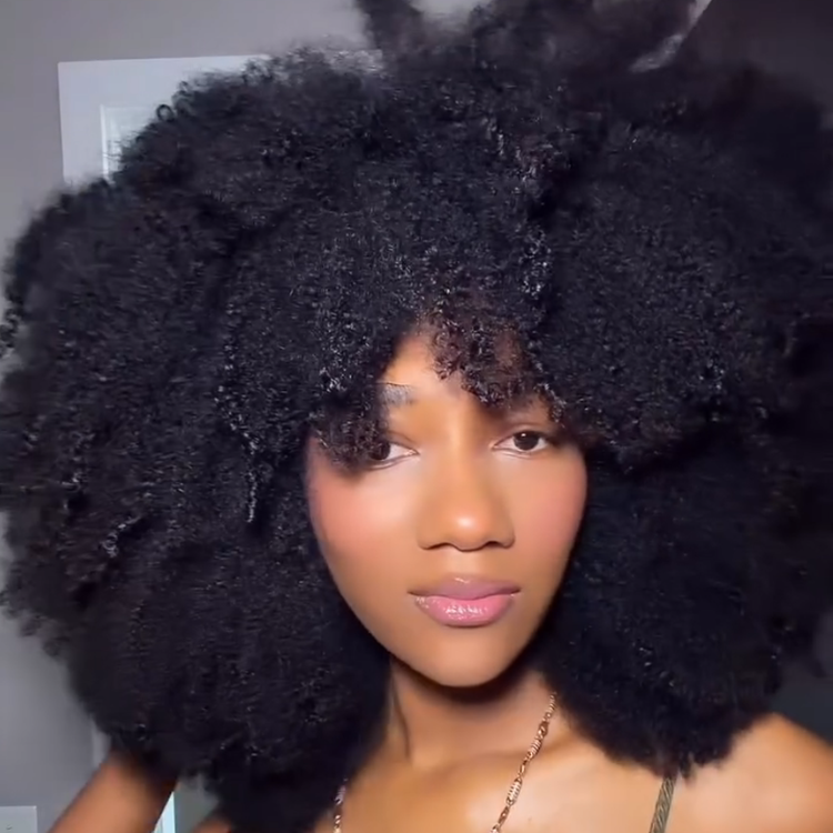 Natural Black 1B Afro Kinky Curly Wig – Ultra Voluminous 4B 4C Coily Fluffy Afro Hair Wig with Bangs- Rafarada