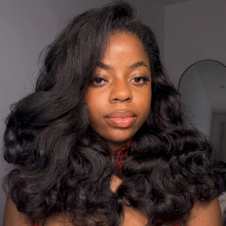 Natural Black Body Wave Human Hair 3-In-1 Half Wig High Density Glueless Flexi-Fit Wig - Rafarada