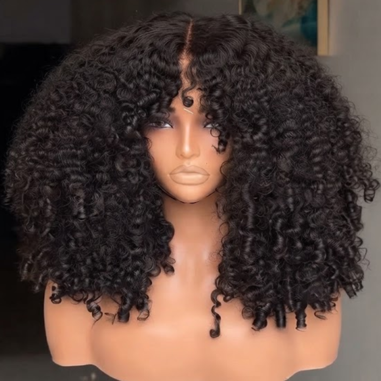 Super Glossy Jet Black Springy Kinky Curly Wig - Ultra Defined Texture - Rafarada