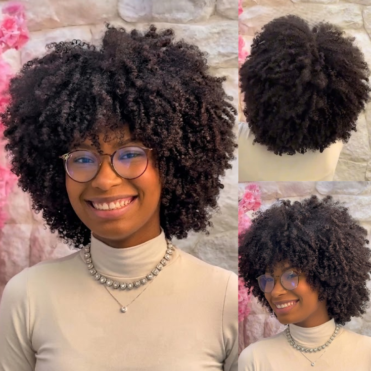 Natural Black Kinky Coily Wig - Voluminous Afro Curly Glueless Human Hair Wig - Rafarada