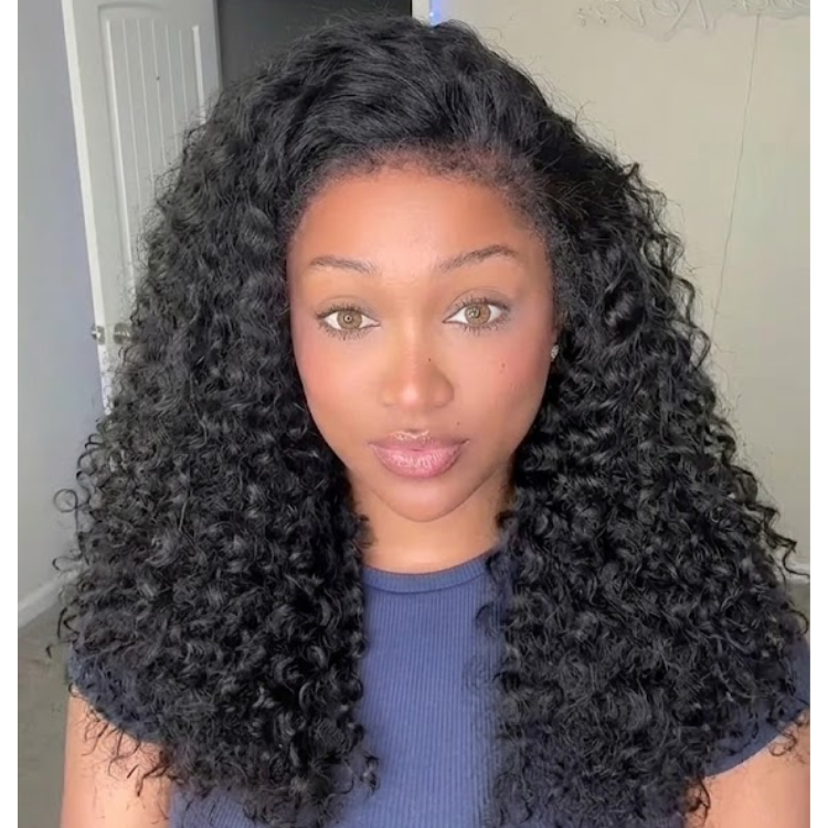 Natural Black Spiral Curly Lace Front Wig with Baby Hair ¨C Pre-Plucked Glueless Bouncy Curly Human Hair Wig - Rafarada