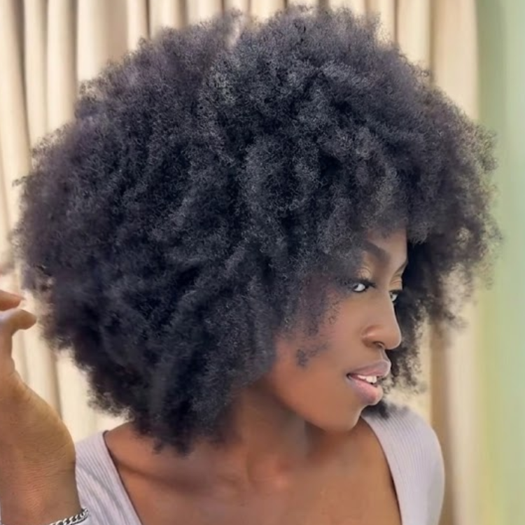 Glueless Afro Kinky Curly Human Hair Lace Front Wig Natural Black Short Bob with Bangs - Rafarada