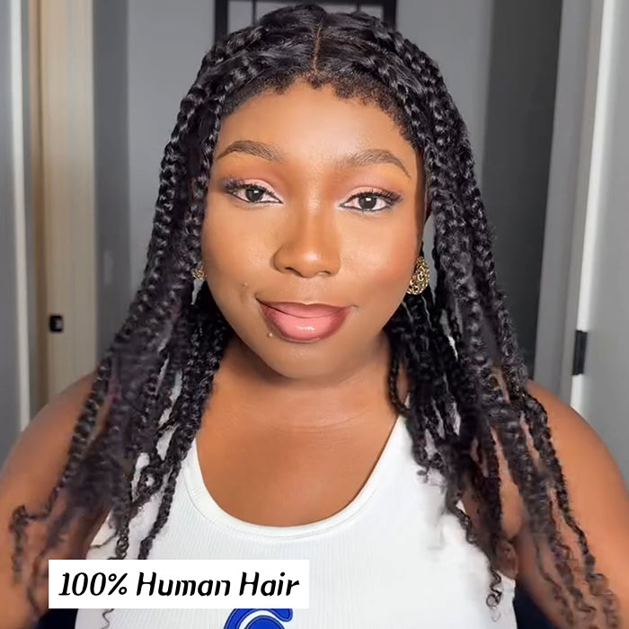 Natural Black Boho Box Braided Lace Front Wig Full Lace 100% Human Hair Braided Wig With 4C Edges - Rafarada
