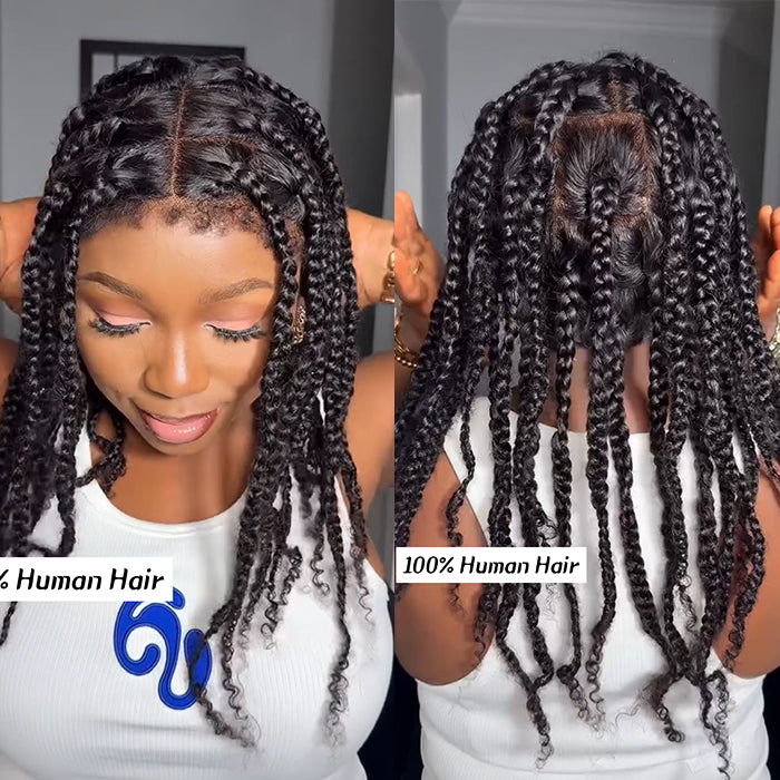 Natural Black Boho Box Braided Lace Front Wig Full Lace 100% Human Hair Braided Wig With 4C Edges - Rafarada