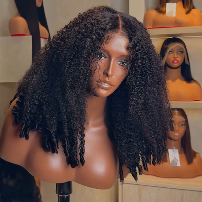 Natural Black Kinky Curly Wig With Defined Twist Ends High Density Coily Lace Front Wig - Rafarada