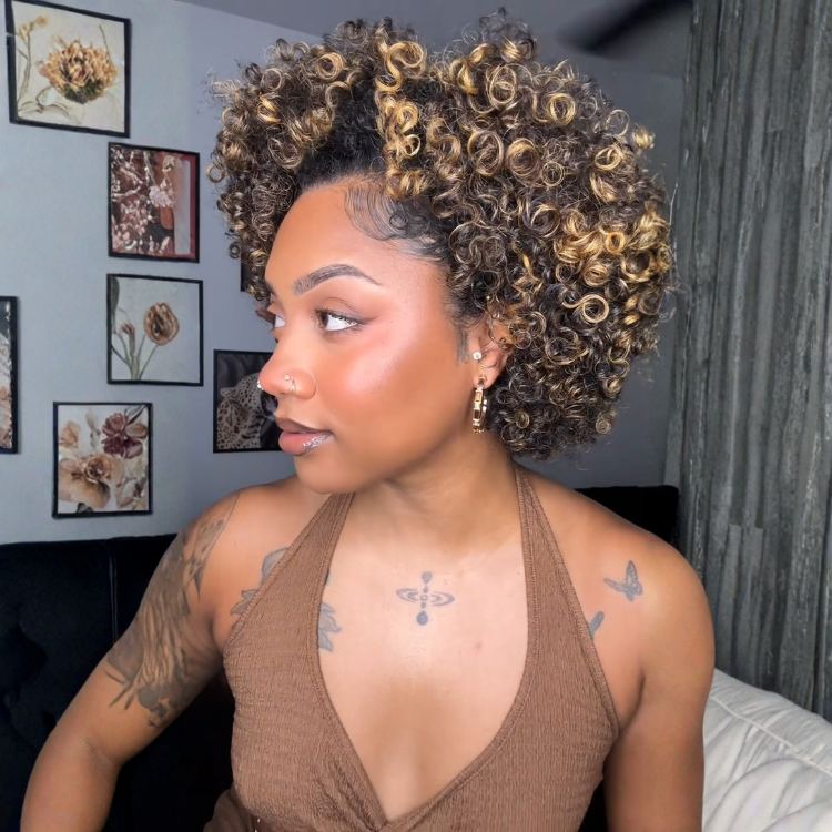 Honey Blonde Highlighted Short Spiral Curly Bob Wig Glueless Lace Pre-Plucked Hairline With Baby Hair- Rafarada