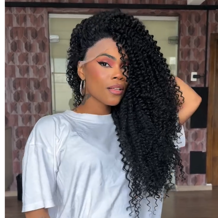 Natural Black Deep Curly Lace Front Wig - High Elasticity Glueless Human Hair for Beginners- Rafarada