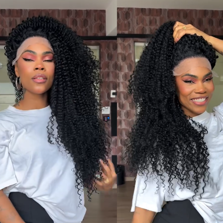 Natural Black Deep Curly Lace Front Wig - High Elasticity Glueless Human Hair for Beginners- Rafarada