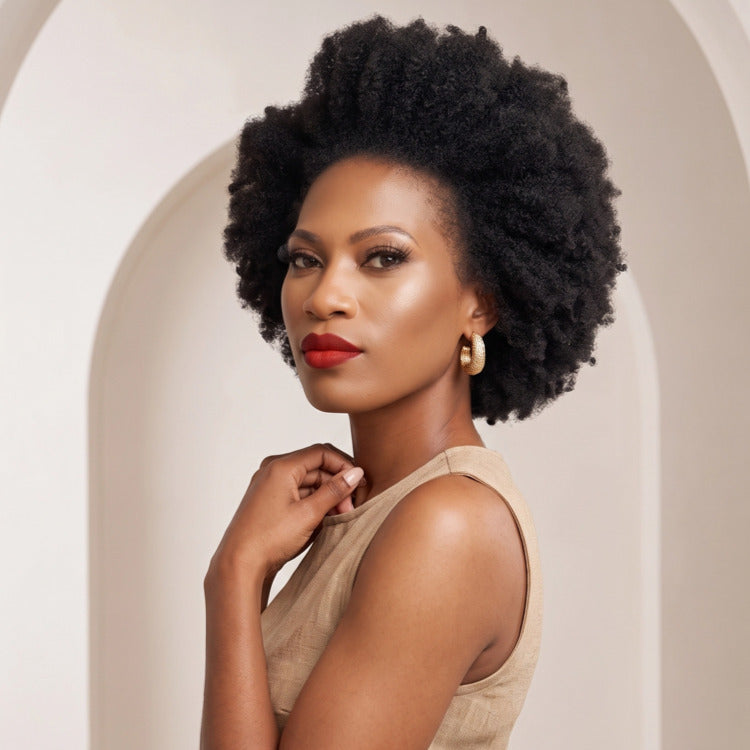 Natural Tight Coily Short Pixie Wig - Voluminous Afro Texture - Defined Micro Kinky Twists Natural Black Color - Rafarada