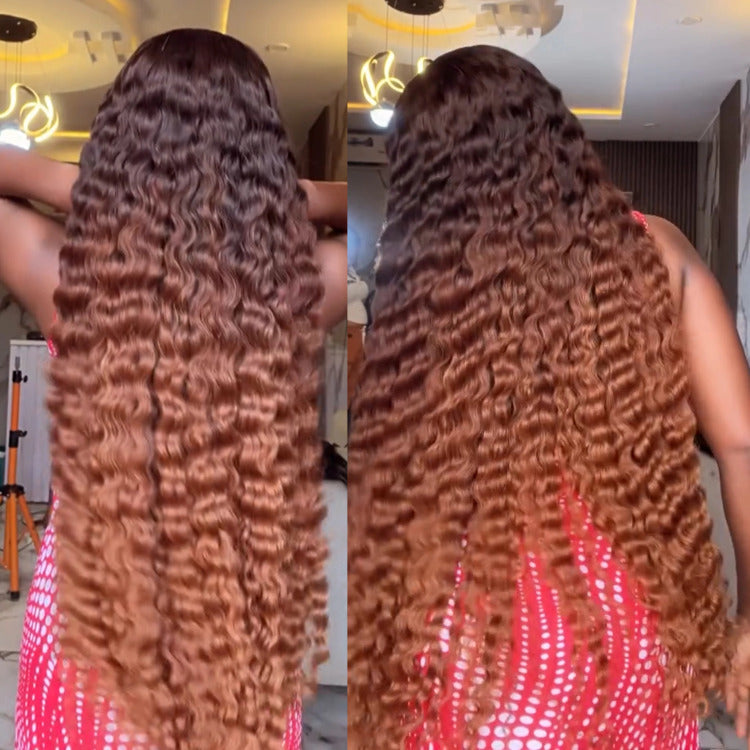 Ombre Dark Brown Color Raw Burmese Curly Wave Wig HD Transparent Lace Wigs - Rafarada