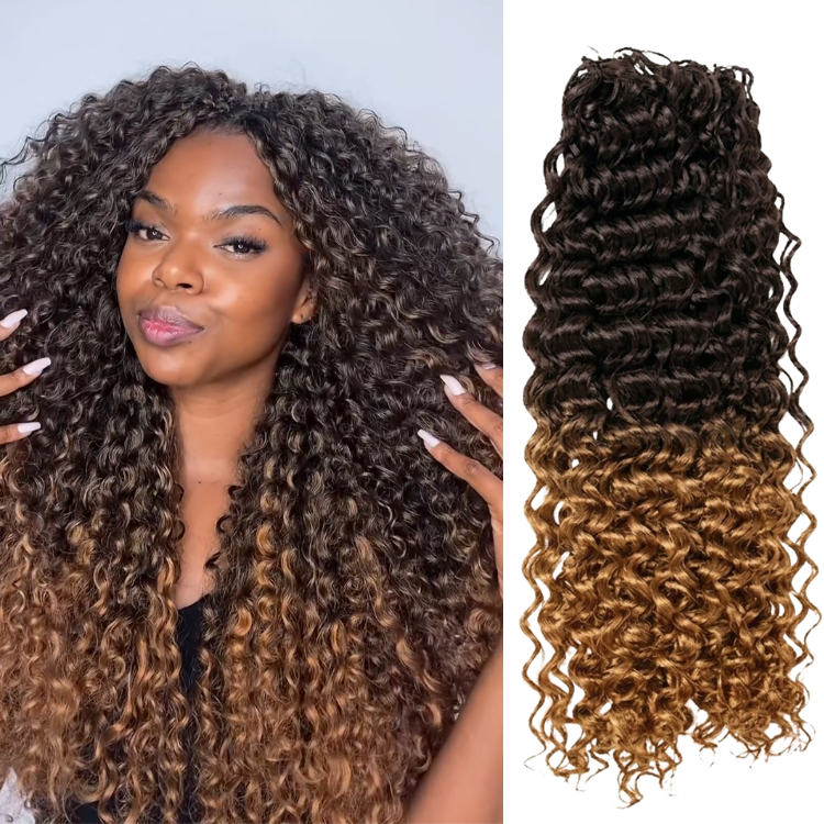 Dark Brown to Honey Blonde Ombre Deep Wave Crochet Hair Braid Extensions Mixed Curly Human Hair- Rafarada