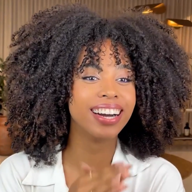 Natural Black To Dark Chestnut Ombre Kinky Curly Wig - Voluminous 3C 4A Afro Glueless Human Hair Wig With Bangs- Rafarada