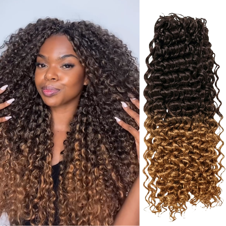 Dark Brown to Honey Blonde Ombre Deep Wave Crochet Hair Braid Extensions Mixed Curly Human Hair- Rafarada