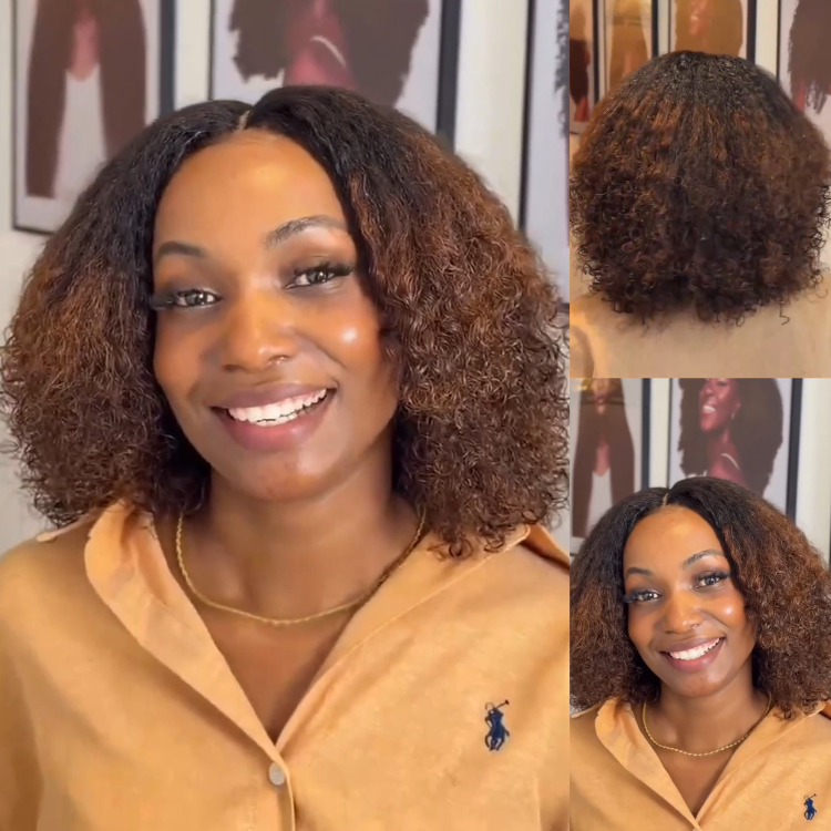 Ombre Black to Honey Brown Water Wave Lace Front Wig - Glueless Short Voluminous Bob Human Hair Wig- Rafarada