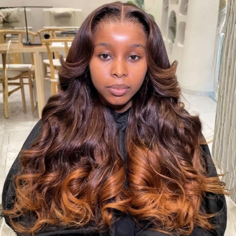 Glueless Lace Frontal Ombre Brown Body Wave Wig - Long Brown to Copper Hair for Black Women Pre-Plucked- Rafarada