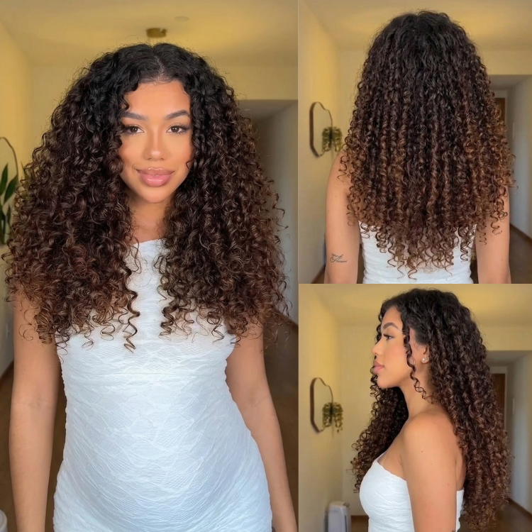 Black to Chocolate Brown Ombre Tight Curly HD Lace Front Human Hair Wig Pre-Plucked - Rafarada