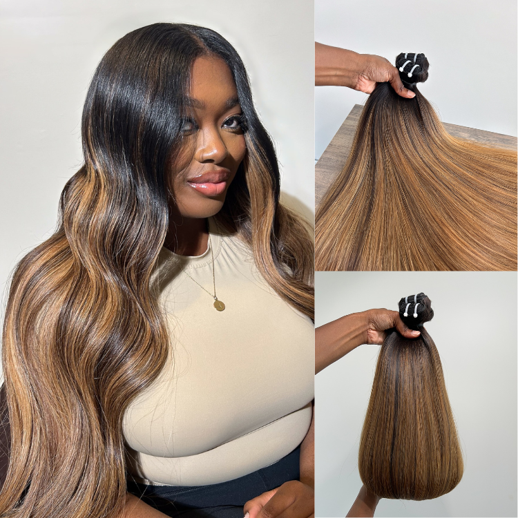 Ombre Caramel Blonde Balayage Straight Hair Weave Bundles 100% Human Hair - Rafarada