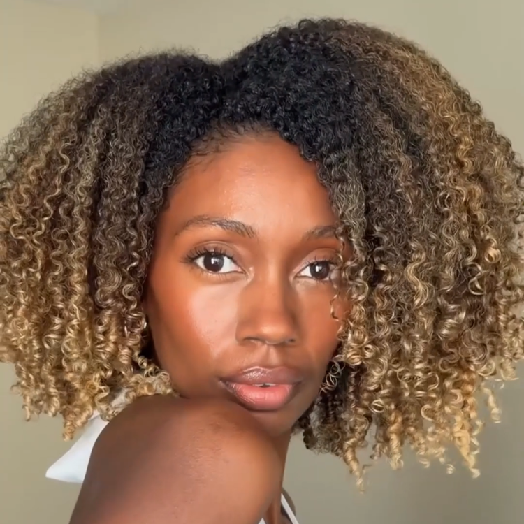Natural Looking Ombre Caramel Blonde Kinky Curly Bob Human Hair Wig Glueless- Rafarada