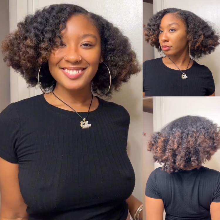 Ombre Caramel Brown to Dark Brown Kinky Curly Bob Wig - Defined Corkscrew Coils- Rafarada