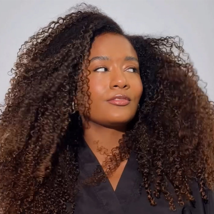 Ombre Dark Brown Color Kinky Curly Wig Big Volume 4A Coily Glueless Lace Front Wig- Rafarada