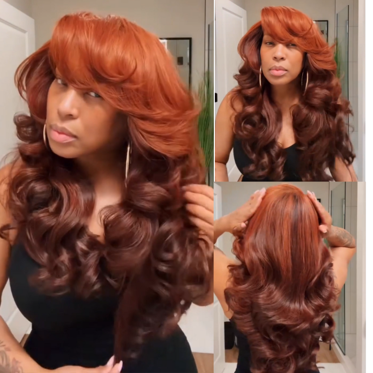 Copper Red Ombre Loose Wave Lace Front Wig Glueless Ginger Auburn Long Wavy Human Hair Wig for Women - RafaRada Hair