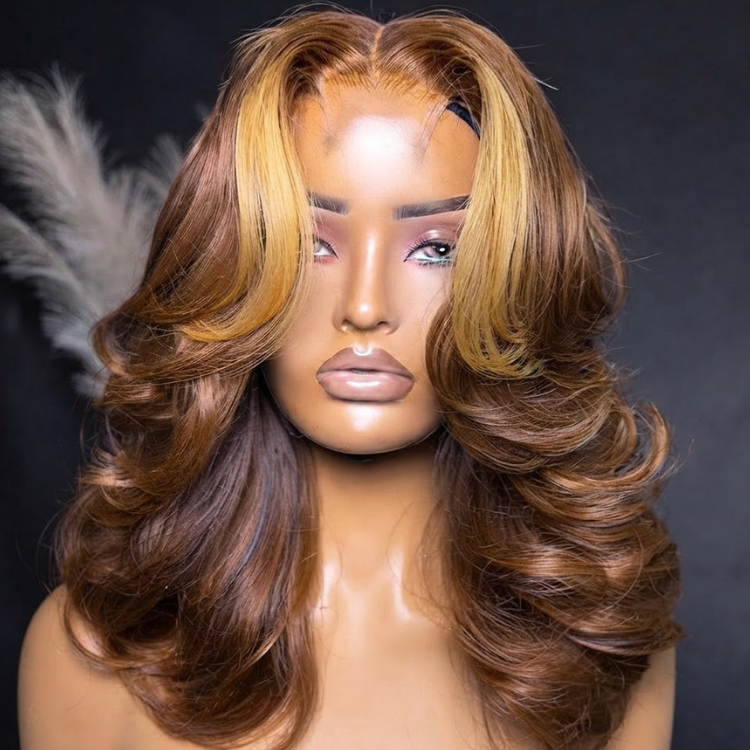 Ombre Golden Blonde Money Piece Human Hair Wig - Voluminous Layered Curls - Glueless HD Lace Front Wig Natural Hairline- Rafarada