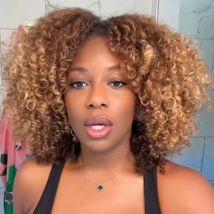 Voluminous Kinky Curly Human Hair Wig Ombre Honey Blonde Highlights Afro Coily Wig- Rafarada