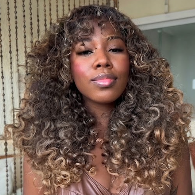 Ombre Honey Blonde and Dark Root Kinky Curly Wig With Bangs - Voluminous Spring Coils- Rafarada