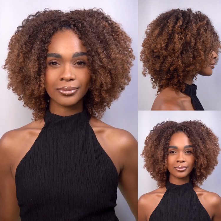 Ombre Honey Brown Afro Kinky Coily human hair wig, Bouncy & Volume, Perfect Everyday Wig - Rafarada