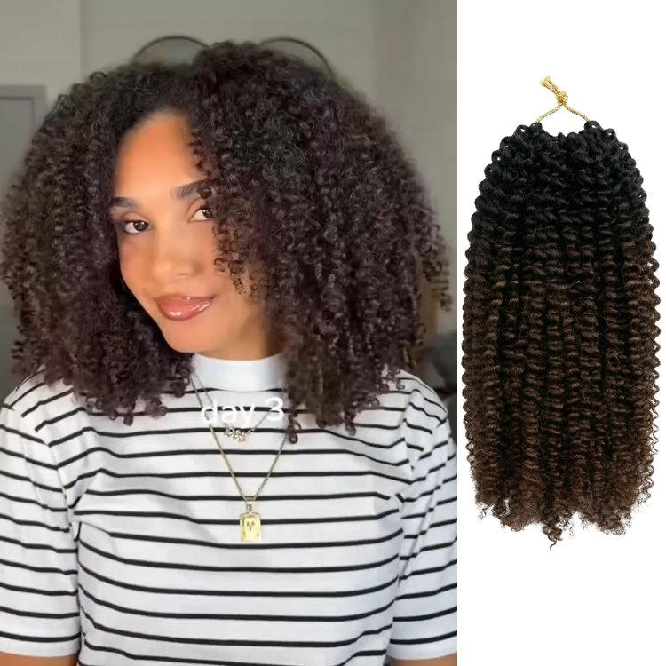 Natural Black to Dark Brown Ombre Kinky Curly Human Hair Crochet Extensions- Rafarada