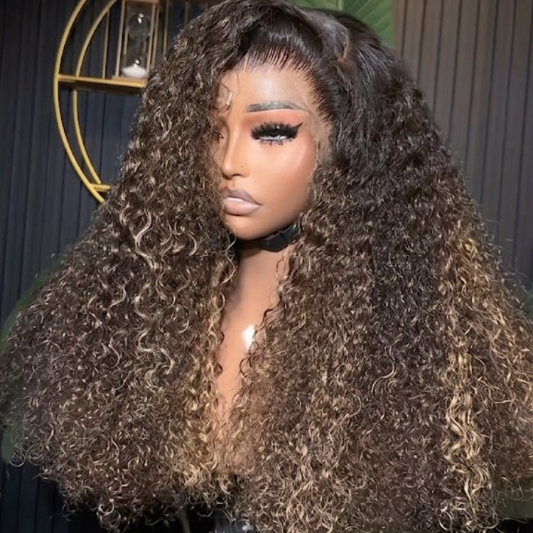Ombre Piano Highlights Honey Ash Blonde Kinky Jerry Curly Lace Wig High Density Human Hair- Rafarada