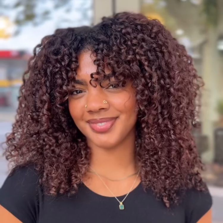 Ombre Reddish Curly Wig with Fringe Soft & Bouncy Curl Natural Looking Daily Wear Beginner Friendly - Rafarada