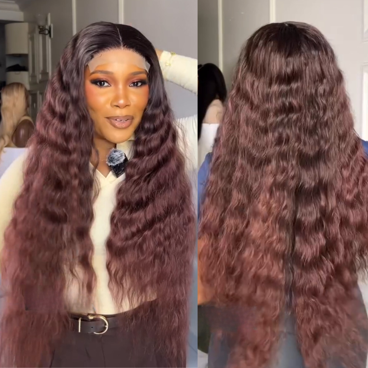 Ombre Reddish Deep Wave Lace Front Human Hair Wigs Long Water Wave Glueless Wigs for Women - Rafarada