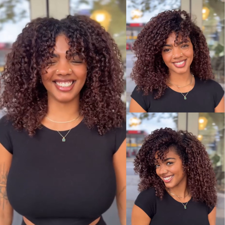 Ombre Reddish Curly Wig with Fringe Soft & Bouncy Curl Natural Looking Daily Wear Beginner Friendly - Rafarada