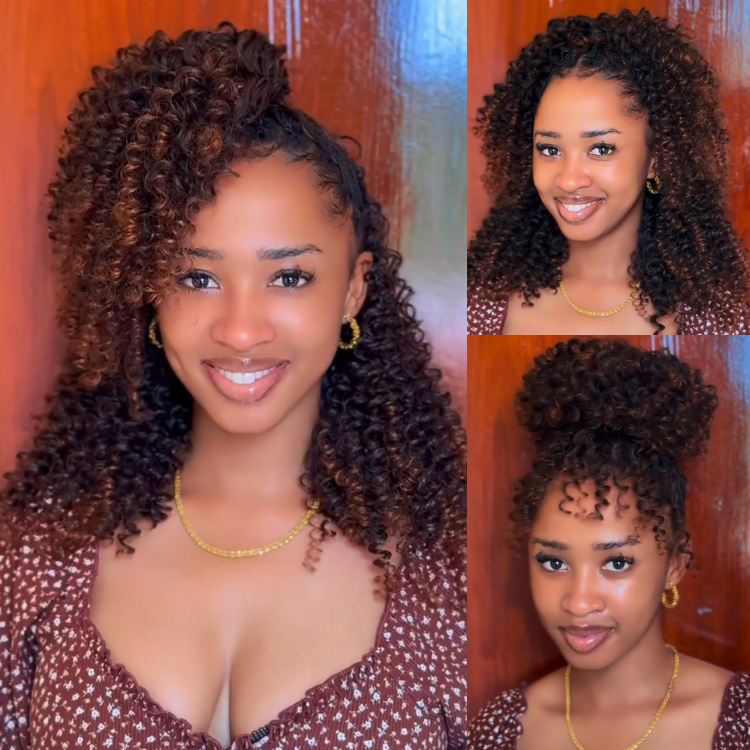 Deep Brown to Auburn Ombre Color Curly Crochet Hair 100% Human Crochet Braids Extensions - Rafarada