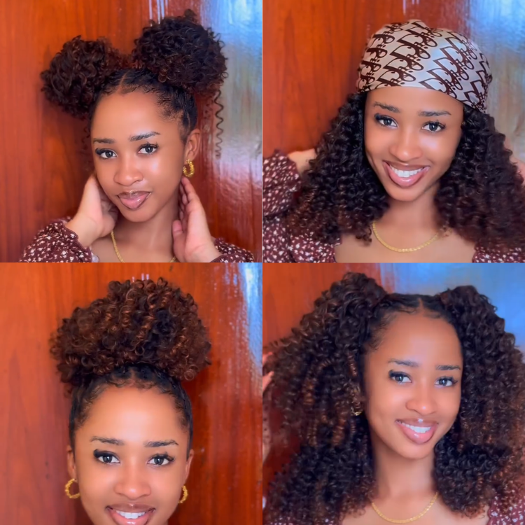 Deep Brown to Auburn Ombre Color Curly Crochet Hair 100% Human Crochet Braids Extensions - Rafarada