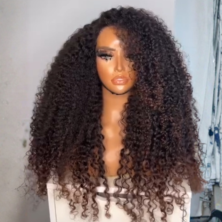 Luxury Ombre Brown Afro Curly Human Hair Wig HD Transparent Lace Frontal Wig 100% Brazilian Hair Ombre Chocolate Brown Glueless Curl Wig - Rafarada