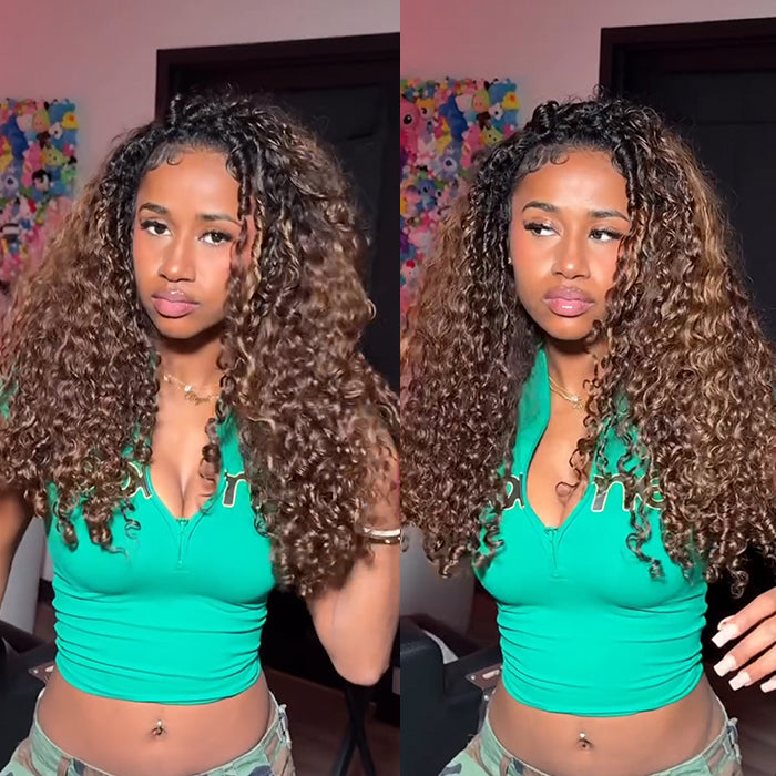 Ombre Honey Golden Color Spiral Curls Wave Human Hair Wig Voluminous Waves Curly Wave Natural Hairline Wig For Woman - Rafarada