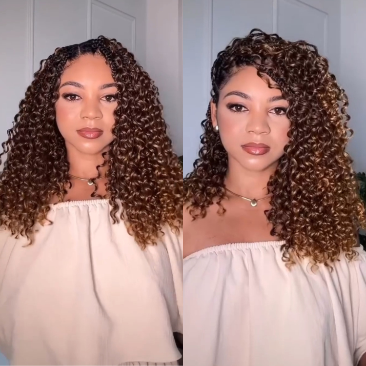 Ombre Chocolate Brown to Honey Blonde Deep Wave Feather Crochet Hair 100% Human Hair Extensions Soft & Bouncy Deep Curly Weave - Rafarada
