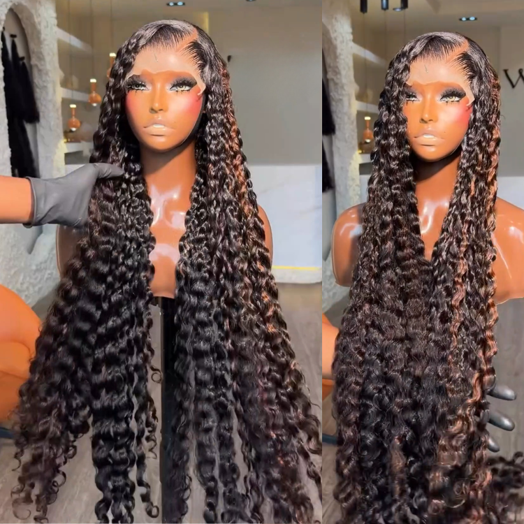 Burmese Curly Human Hair Lace Wig with Piano Blonde Highlights - Dark Brown Ombre Middle Part Luxury Hair - Rafarada