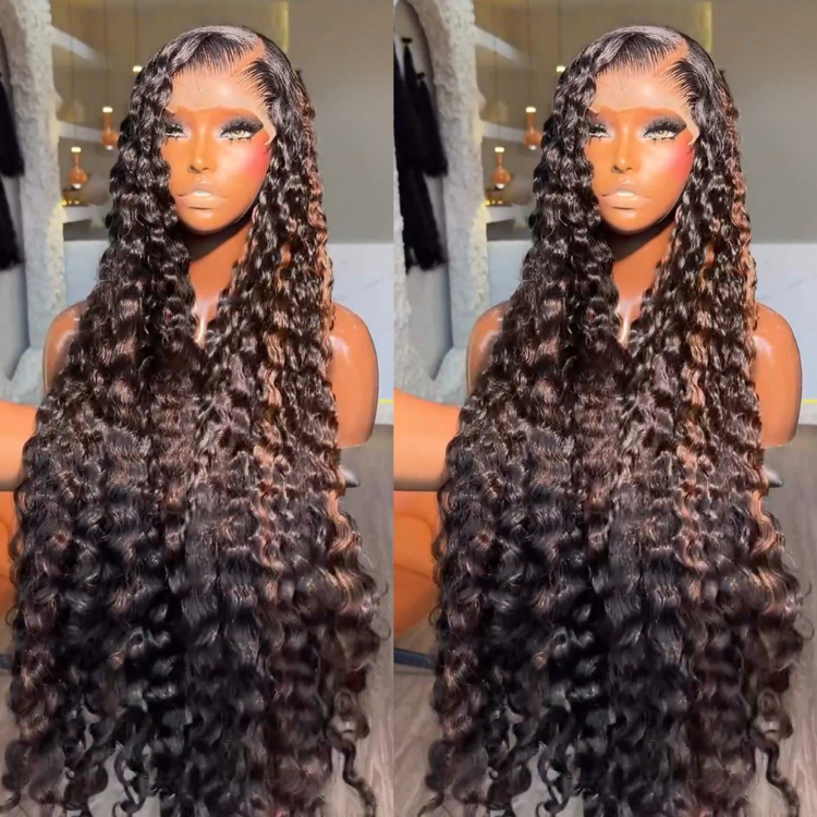 Burmese Curly Human Hair Lace Wig with Piano Blonde Highlights - Dark Brown Ombre Middle Part Luxury Hair - Rafarada