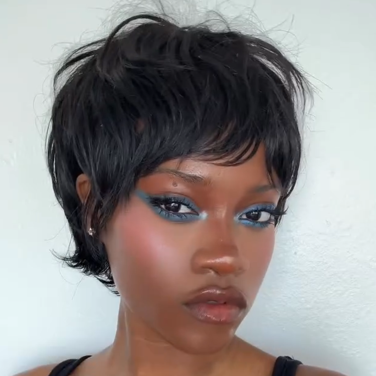 Natural Jet Black Pixie Crop Short Human Hair Wig - Textured Layered Waves - Glueless Easy Wear Full Wig - Rafarada