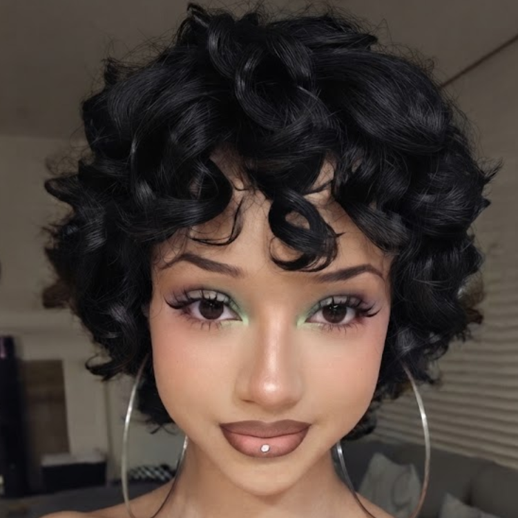 Short Jet Black Pixie Cut Wig - Voluminous Springy Curls - Glueless Natural Look - Rafarada