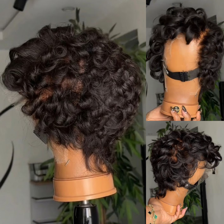 Luxurious Full Lace Pixie Cut Wig 100% Human Hair Short Curly Glueless Wig Free Parting Glueless Full Lace Wig- Rafarada